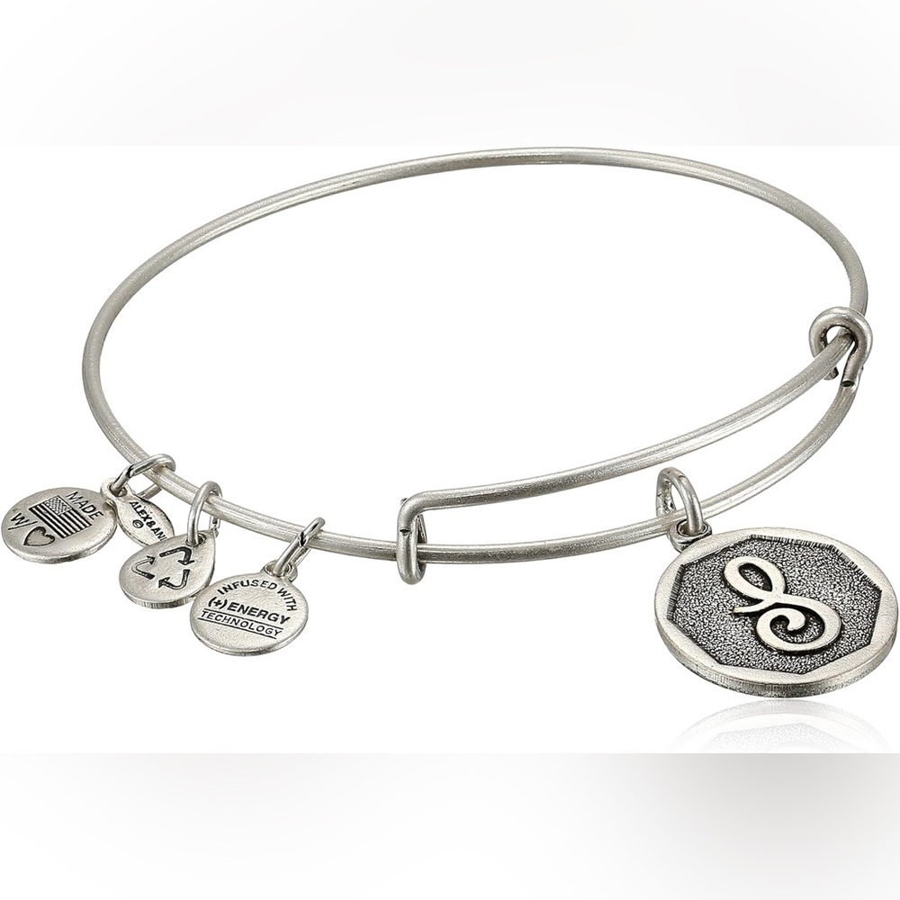 🆕 Alex and Ani Vintage S Monogram Initial Expandable Wire 2.5” Bangle Bracelet